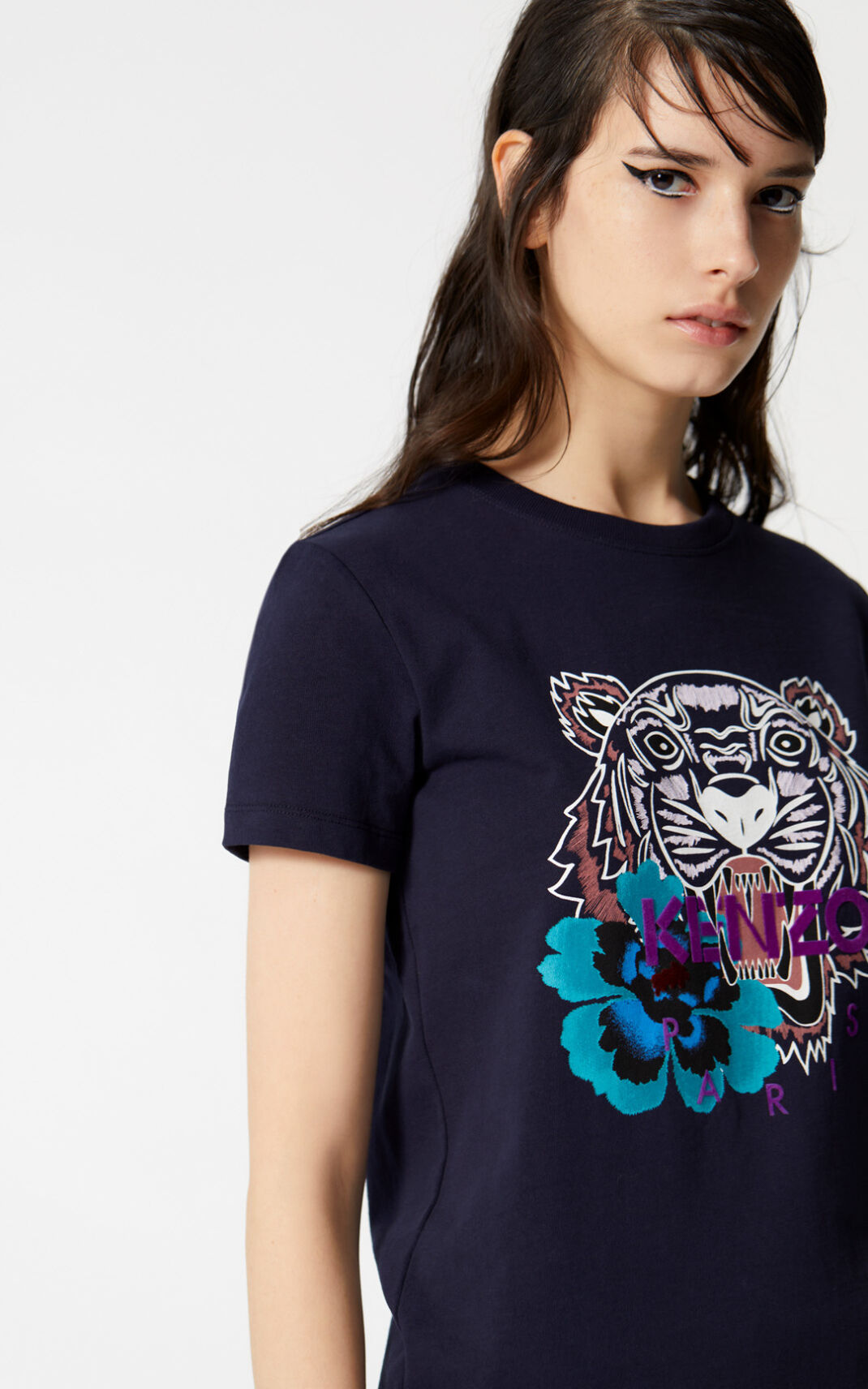 Kenzo Indonesian Flower Tiger Ženska Majice Temno Modra SI-0350472